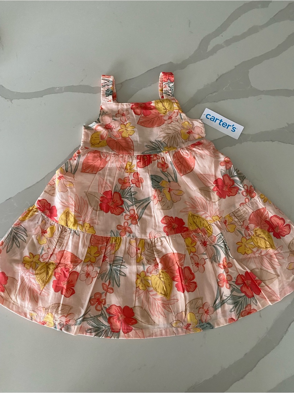 NWT Carter's Girls 2T Pink tropical Floral Cotton Strappy Ruffle Sundress
